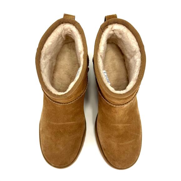 UGG Classic Femme Mini Hidden Wedge Heel Ankle Boot Size 9 Chestnut Suede Bootie - Picture 4 of 15